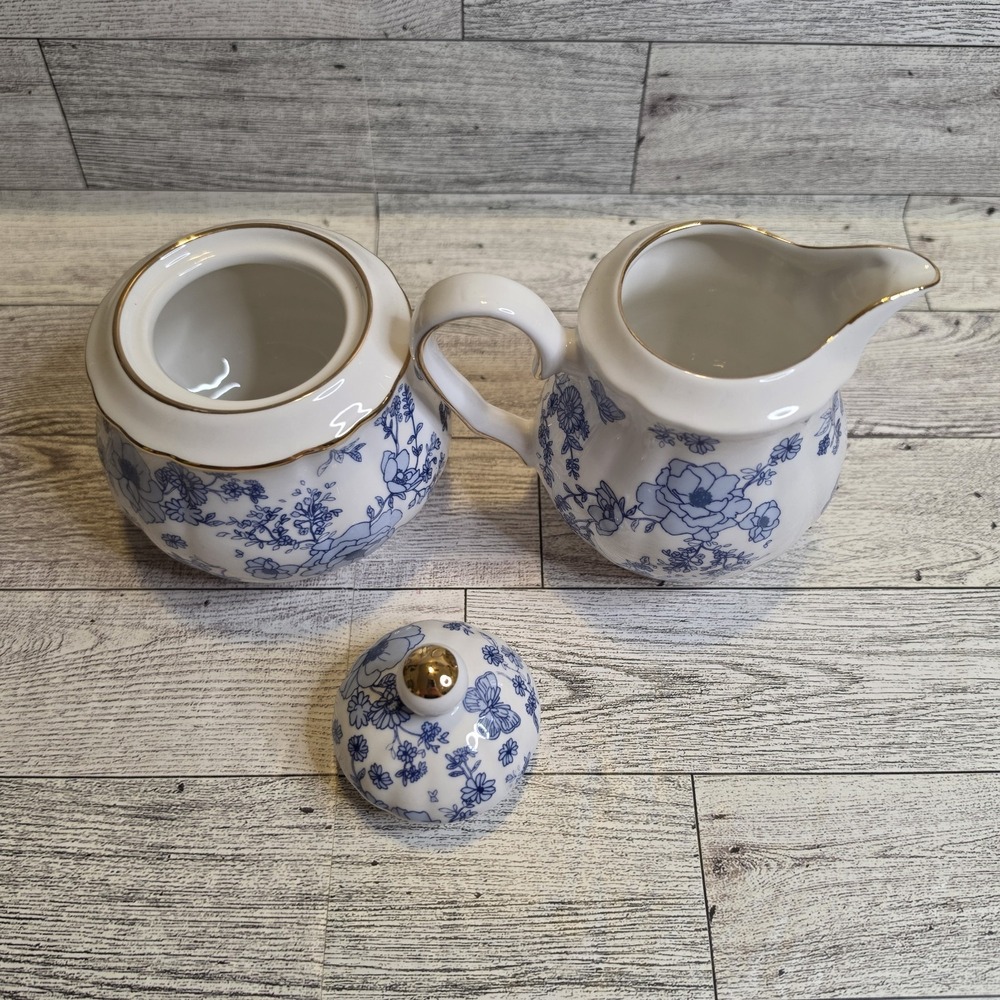 Grace Teaware Blue & White Butterflies And Floral Sugar & Creamer - Picture 4 of 7